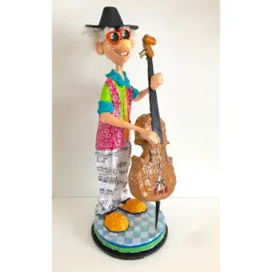 The Jazz Bass Player Musician Art in Paper Mache Humorous Whimsical Sculptures by Naava Naslavsky