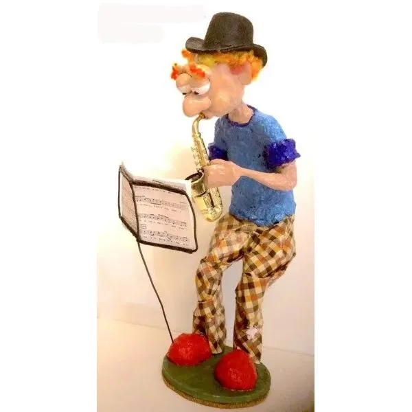 The Saxophone Player Musician Art in Paper Mache Humorous Whimsical Sculptures by Naava Naslavsky