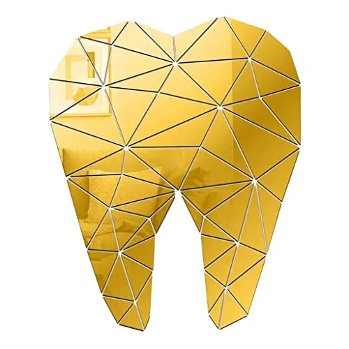 THE STYLE SUTRA® Mirror Art Removable Wall Sticker Acrylic Mural Decal Dental Decor Golden | 1 Piece Tooth-Shaped Acrylic Mirror Wall Sticker