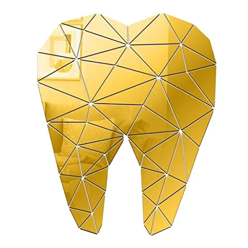 THE STYLE SUTRA® Mirror Art Removable Wall Sticker Acrylic Mural Decal Dental Decor Golden | 1 Piece Tooth-Shaped Acrylic Mirror Wall Sticker