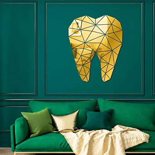 THE STYLE SUTRA® Mirror Art Removable Wall Sticker Acrylic Mural Decal Dental Decor Golden | 1 Piece Tooth-Shaped Acrylic Mirror Wall Sticker