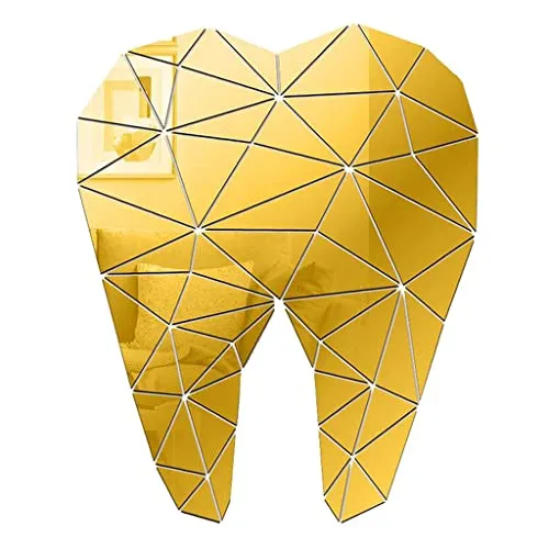 THE STYLE SUTRA® Mirror Art Removable Wall Sticker Acrylic Mural Decal Dental Decor Golden | 1 Piece Tooth-Shaped Acrylic Mirror Wall Sticker