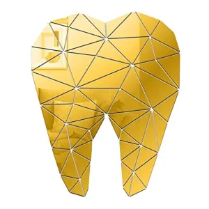 THE STYLE SUTRA® Mirror Art Removable Wall Sticker Acrylic Mural Decal Dental Decor Golden | 1 Piece Tooth-Shaped Acrylic Mirror Wall Sticker