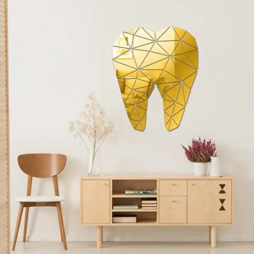 THE STYLE SUTRA® Mirror Art Removable Wall Sticker Acrylic Mural Decal Dental Decor Golden | 1 Piece Tooth-Shaped Acrylic Mirror Wall Sticker