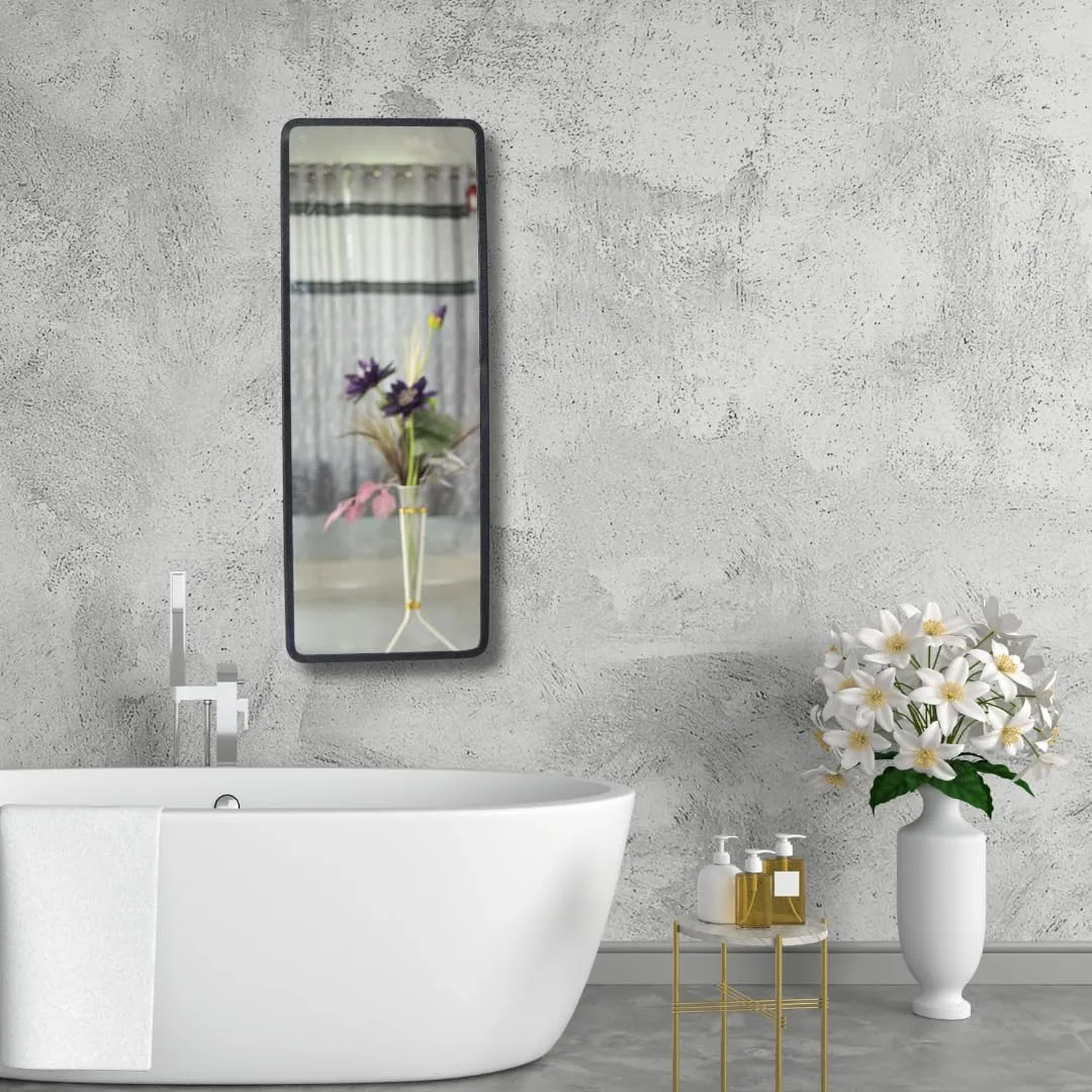 TINITALO Modern Elegance Rectangular Wall-Mounted Mirror Metal Framed Wall Mirror Bathroom Mirror Living Room Mirror Home Decor Mirror 18 x 48 Inches Black MF 100