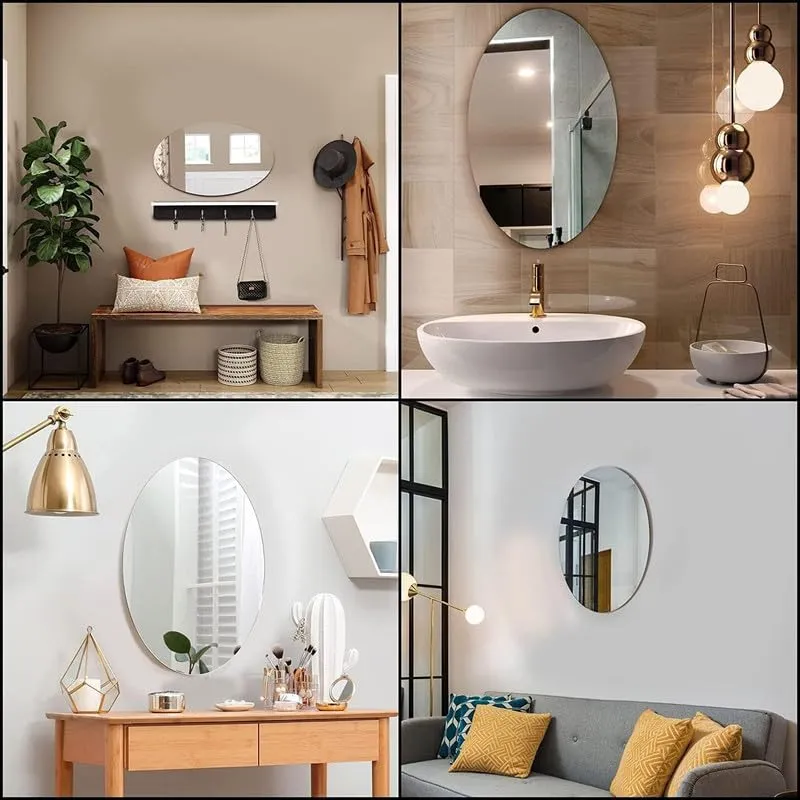 TOPSELLERS Oval Shape Adhesive Mirror Sticker for Wall on Tiles Bathroom Bedroom Living Room Basin Mirror Bathroom Wall Mirror Stickers Unbreakable Plastic Wall Mirror 20 * 30