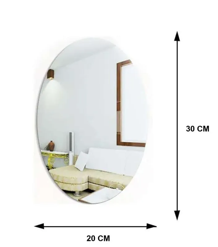 TOPSELLERS Oval Shape Adhesive Mirror Sticker for Wall on Tiles Bathroom Bedroom Living Room Basin Mirror Bathroom Wall Mirror Stickers Unbreakable Plastic Wall Mirror 20 * 30