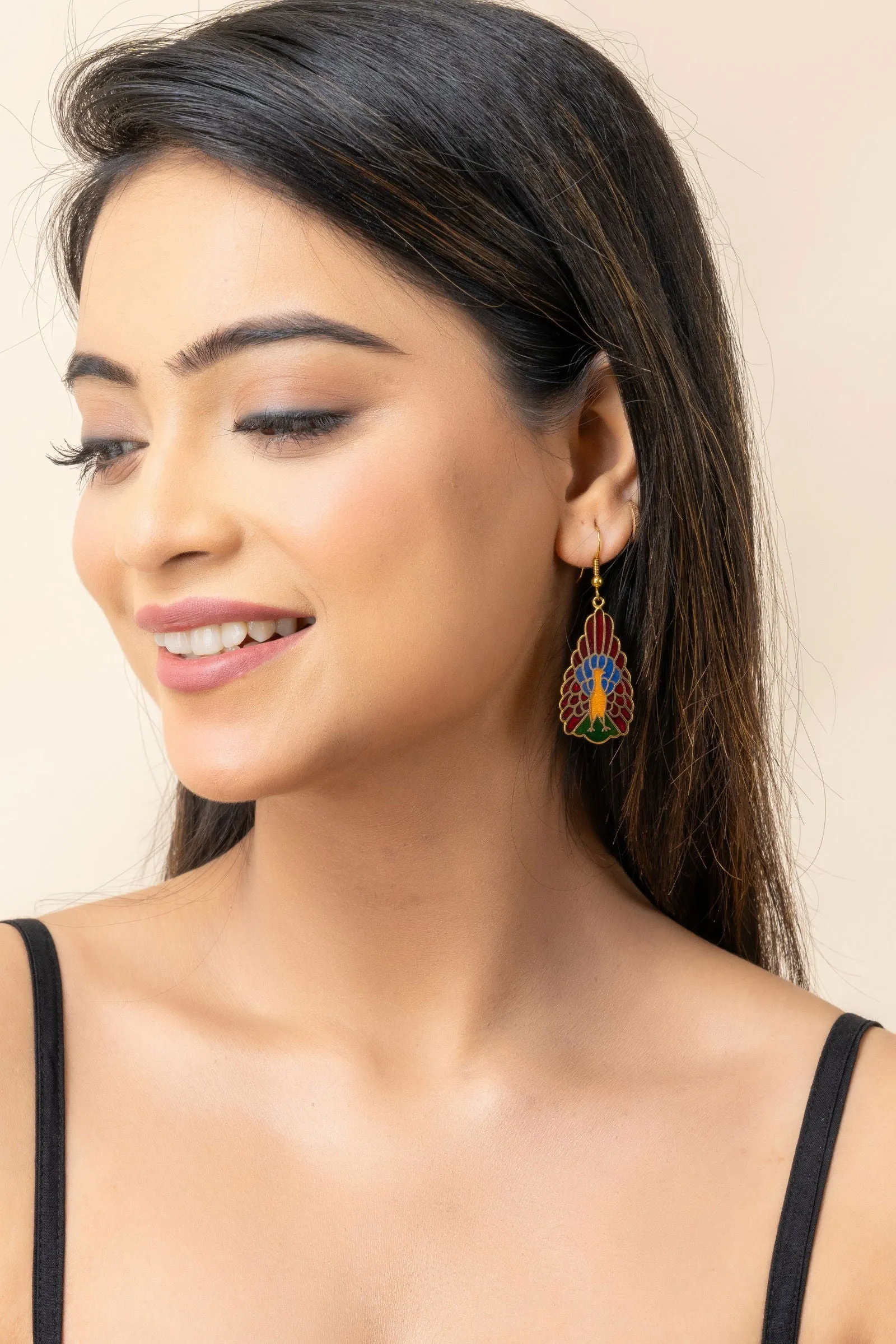 Vibrant Red Blue Meenakari Bird Earrings with Intricate Handcrafted Design for Elegant Style