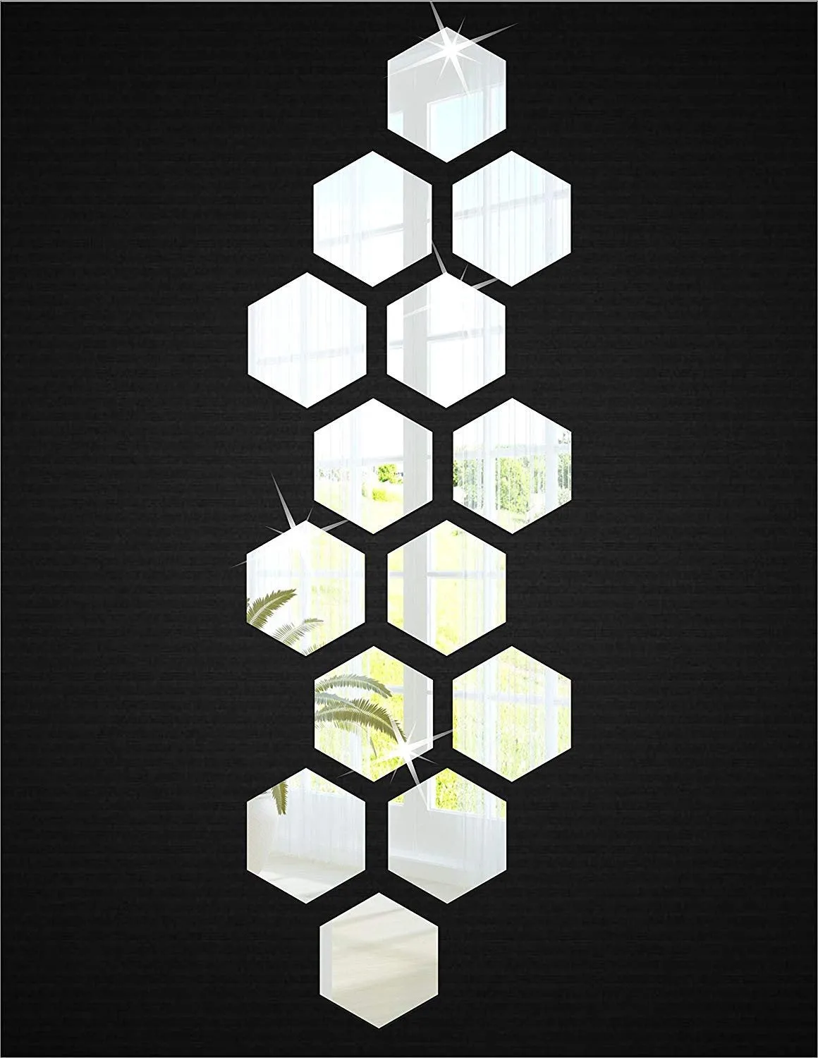 Wall1ders 14, Hexagon Mirror Stickers for Wall, Mirror Stickers for Wall, Acrylic Stickers, Wall Mirror Stickers, Wall Stickers for Bedroom, Hall, Home Offices (Silver), Self Adhesive