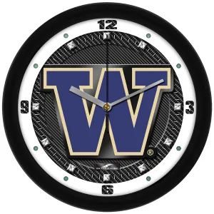 Washington Huskies Wall Clock - Carbon Fiber Textured