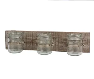 Worn Wood Wall Decor with 3 Glass Containers