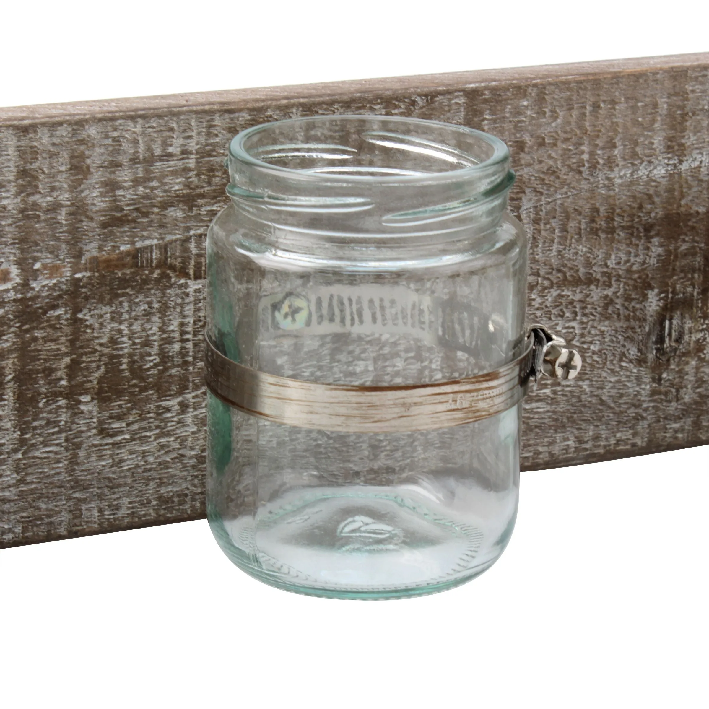 Worn Wood Wall Decor with 3 Glass Containers