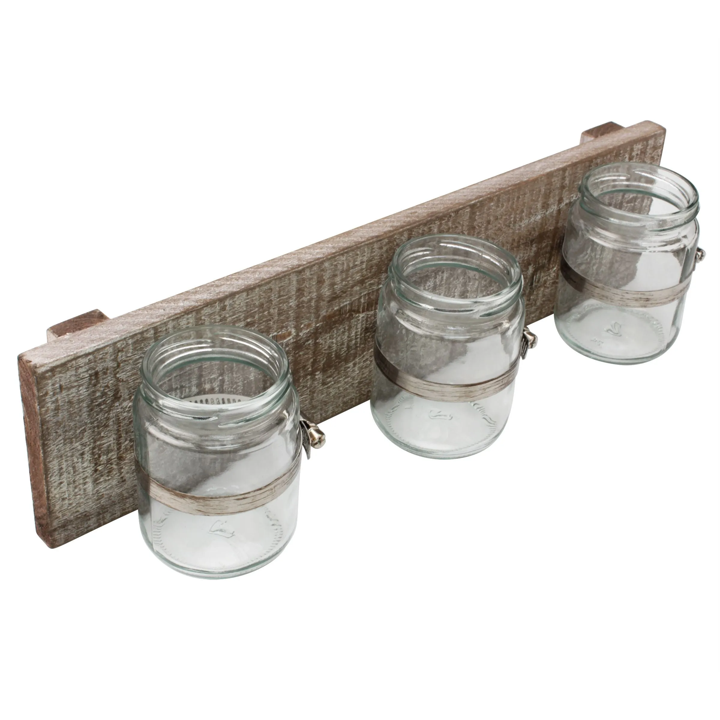 Worn Wood Wall Decor with 3 Glass Containers